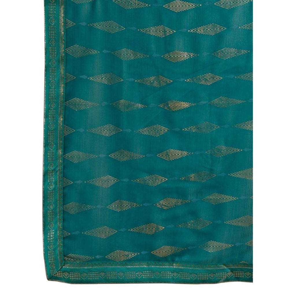 Generic Women's Zomto Laheriya Saree With Unstitched Blouse (Teal Blue, 5-6 Mtrs)