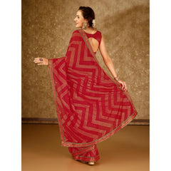 Generic Women's Zomto Zig Zag Saree With Unstitched Blouse (Red, 5-6 Mtrs)