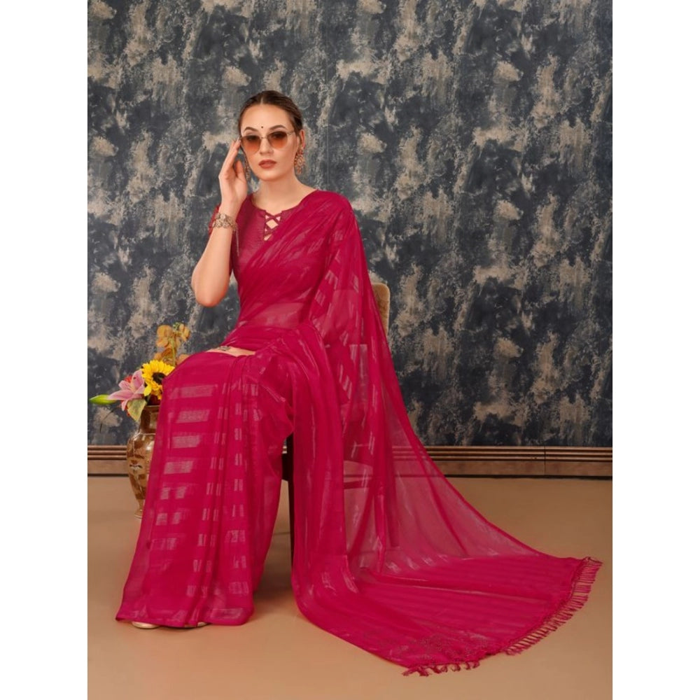 Generic Women's Chiffon Fabric Line Saree With Unstitched Blouse (Rani, 5-6 Mtrs)