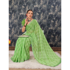 Generic Women's Zomto Cheked Saree With Unstitched Blouse (Green, 5-6 Mtrs)