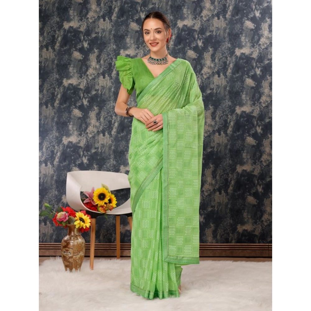 Generic Women's Zomto Cheked Saree With Unstitched Blouse (Green, 5-6 Mtrs)