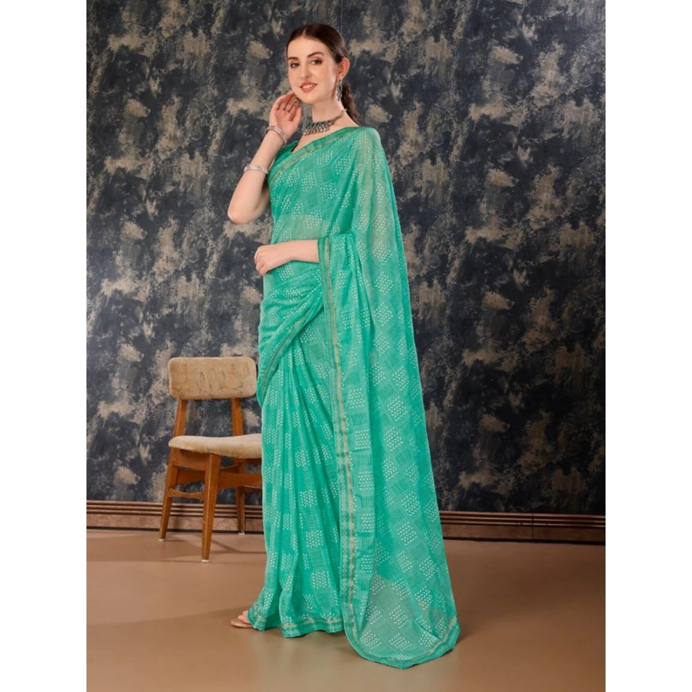 Generic Women's Zomto Cheked Saree With Unstitched Blouse (Rama Green, 5-6 Mtrs)