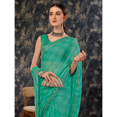 Generic Women's Zomto Checked Saree With Unstitched Blouse (Rama Green, 5-6 Mtrs)