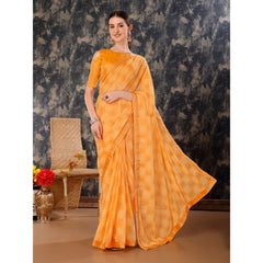 Generic Women's Zomto Cheked Saree With Unstitched Blouse (Yellow, 5-6 Mtrs)