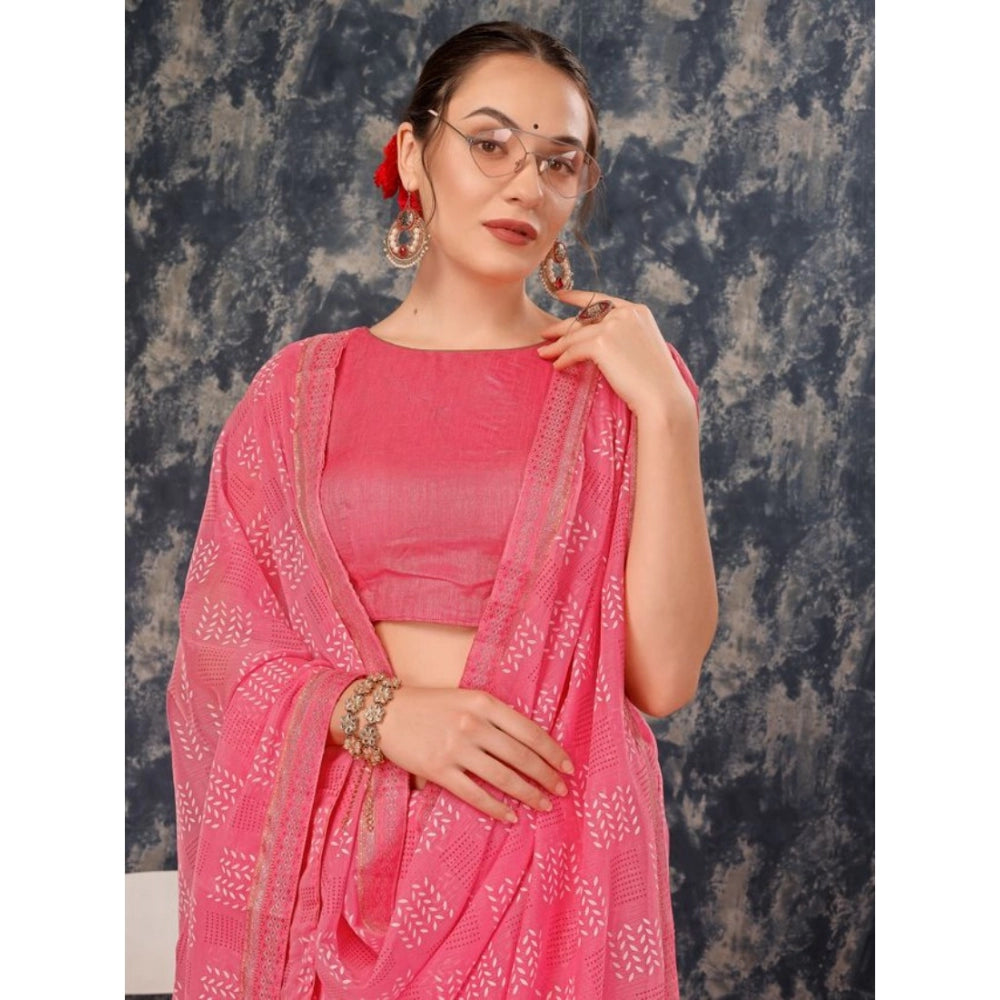 Generic Women's Zomto Cheked Saree With Unstitched Blouse (Pink, 5-6 Mtrs)