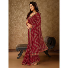 Generic Women's Zomto Zig Zag Saree With Unstitched Blouse (Maroon, 5-6 Mtrs)