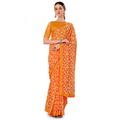 Generic Women's Zomto Printed Saree With Unstitched Blouse (Light Orange, 5-6 Mtrs)