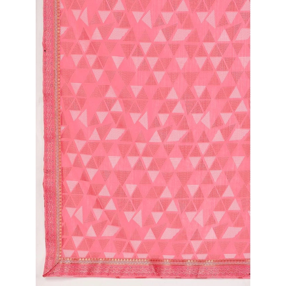 Generic Women's Zomto Printed Saree With Unstitched Blouse (Pink, 5-6 Mtrs)