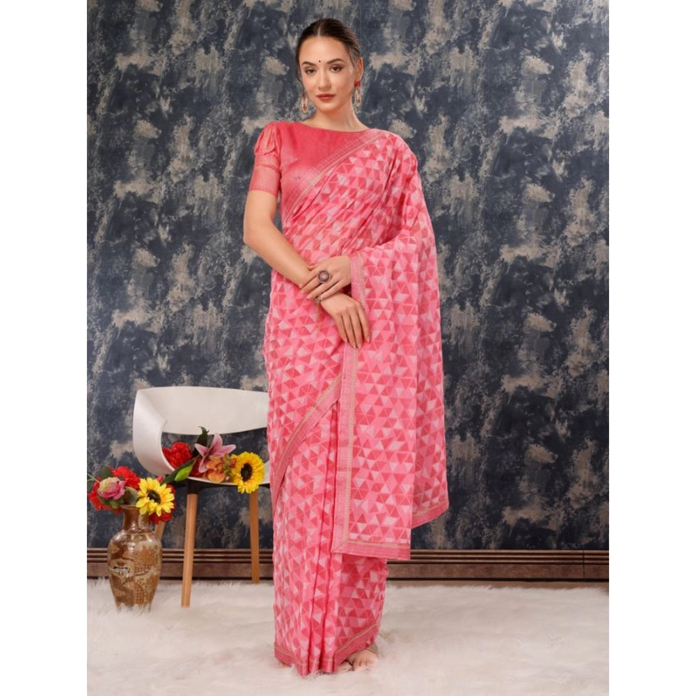 Generic Women's Zomto Printed Saree With Unstitched Blouse (Pink, 5-6 Mtrs)