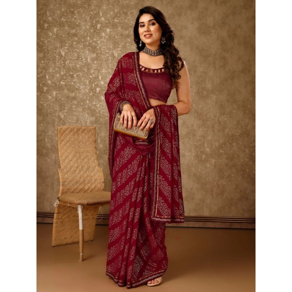 Generic Women's Zomto Bandhani Saree With Unstitched Blouse (Maroon, 5-6 Mtrs)