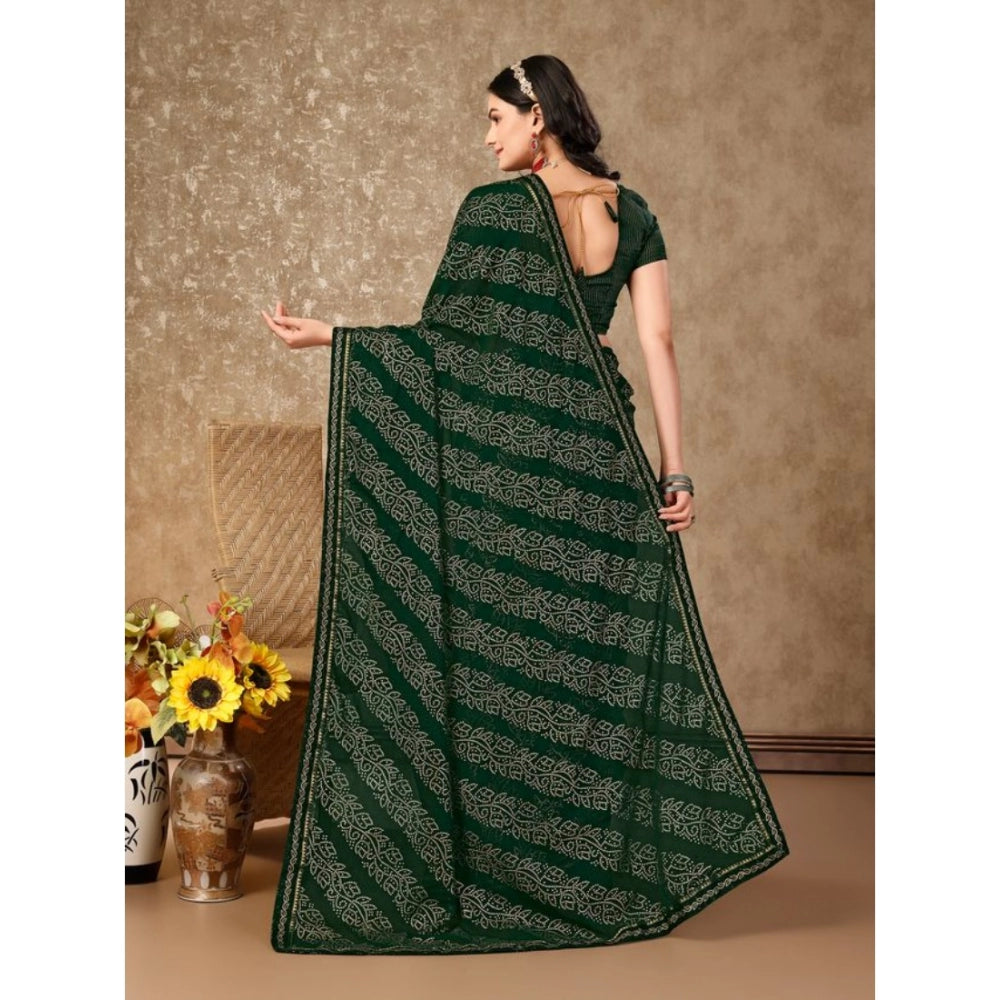 Generic Women's Zomto Bandhani Saree With Unstitched Blouse (Green, 5-6 Mtrs)