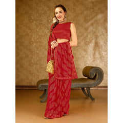 Generic Women's Zomto Bandhani Saree With Unstitched Blouse (Red, 5-6 Mtrs)