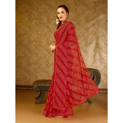 Generic Women's Zomto Bandhani Saree With Unstitched Blouse (Red, 5-6 Mtrs)