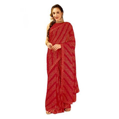 Generic Women's Zomto Bandhani Saree With Unstitched Blouse (Red, 5-6 Mtrs)