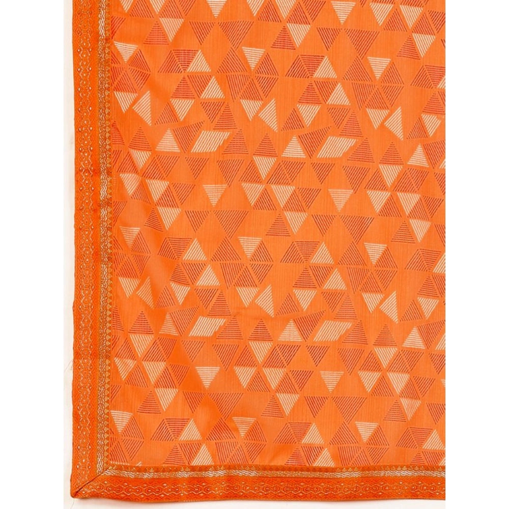 Generic Women's Zomto Printed Saree With Unstitched Blouse (Dark Orange, 5-6 Mtrs)