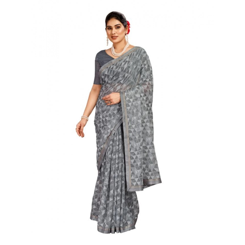 Generic Women's Zomto Printed Saree With Unstitched Blouse (Grey, 5-6 Mtrs)