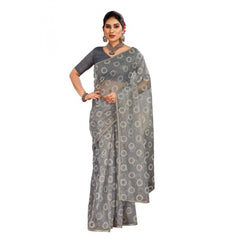 Generic Women's Linen Gola Printed Saree With Unstitched Blouse (Grey, 5-6 Mtrs)