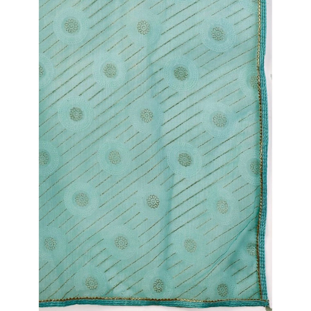 Generic Women's Linen Gola Printed Saree With Unstitched Blouse (Turquies Green, 5-6 Mtrs)