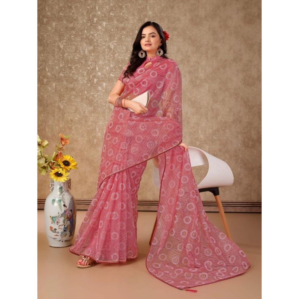 Generic Women's Linen Gola Printed Saree With Unstitched Blouse (Light Pink, 5-6 Mtrs)