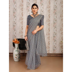 Generic Women's Linen Line Saree With Unstitched Blouse (Grey, 5-6 Mtrs)