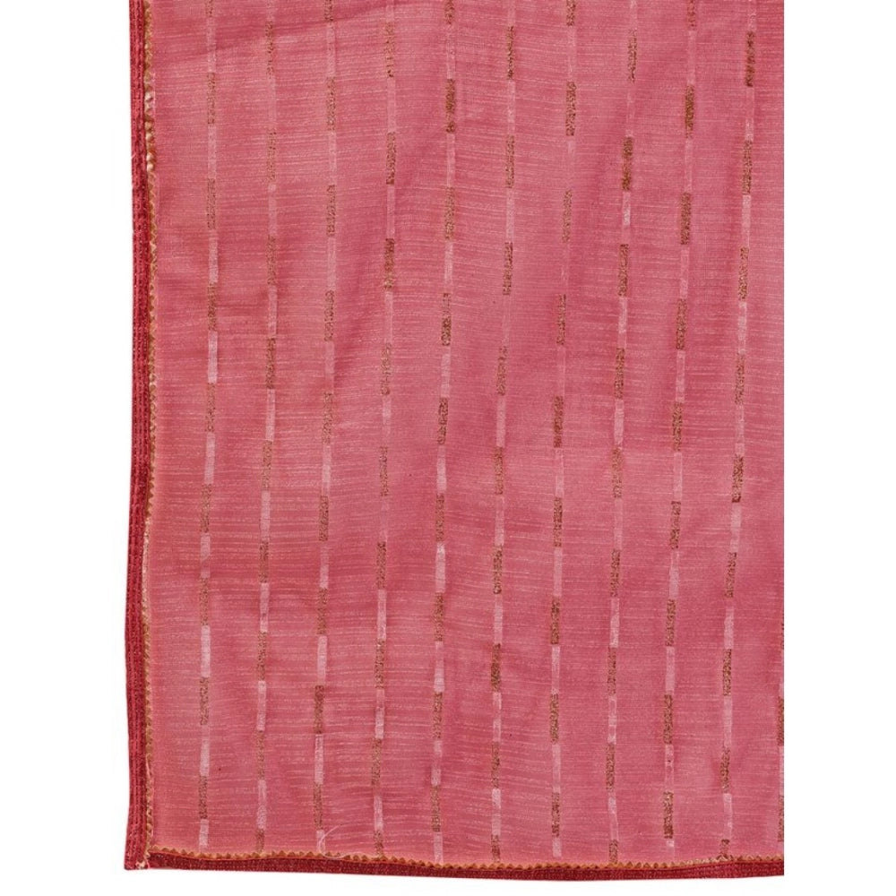 Generic Women's Linen Line Saree With Unstitched Blouse (Pink, 5-6 Mtrs)