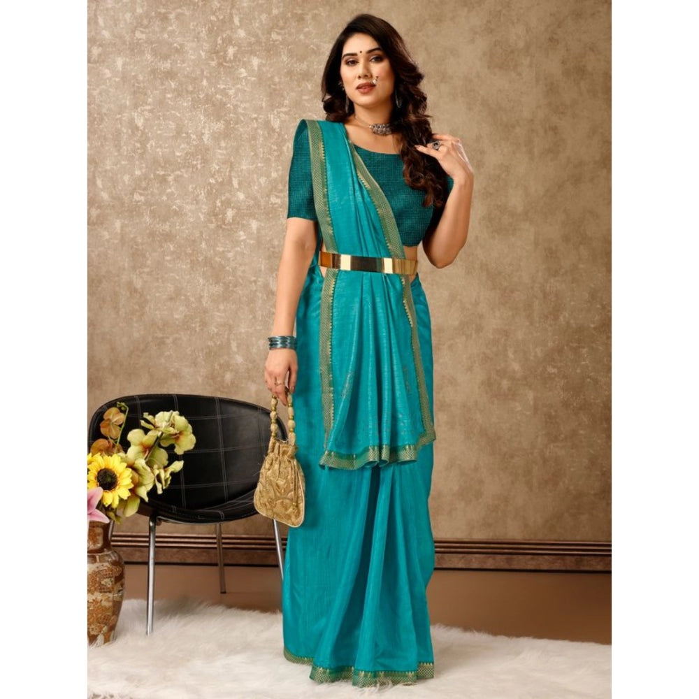 Generic Women's Vichitra Swiroshki Butta Saree With Unstitched Blouse (Teal Blue, 5-6 Mtrs)