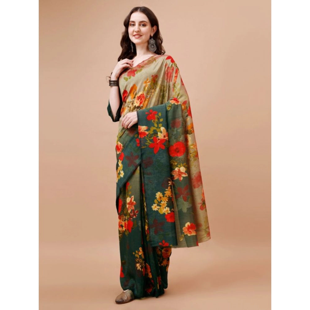 Generic Women's PC Vichitra Floral Printed Saree With Unstitched Blouse (Multicolor, 5-6 Mtrs)