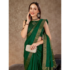 Generic Women's Vichitra Swiroshki Butta Saree With Unstitched Blouse (Green, 5-6 Mtrs)