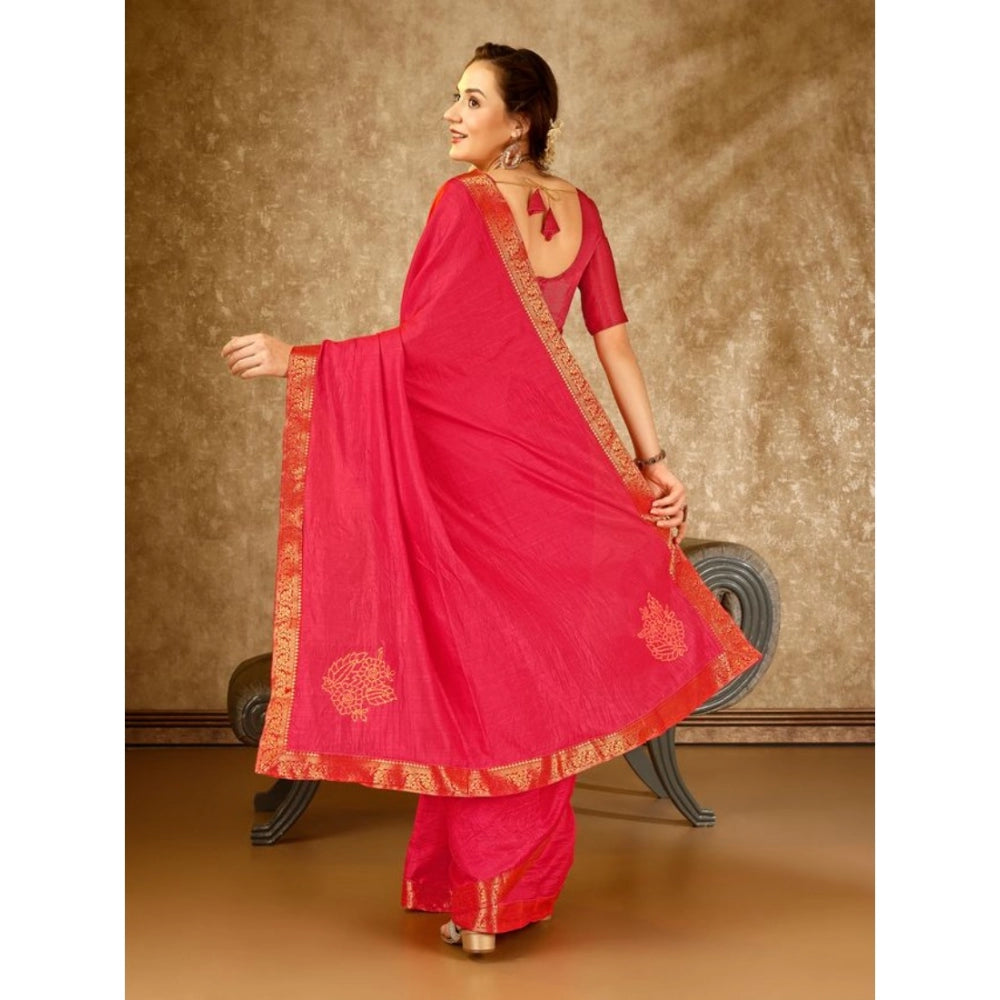 Generic Women's Vichitra Swiroshki Butta Saree With Unstitched Blouse (Pink, 5-6 Mtrs)