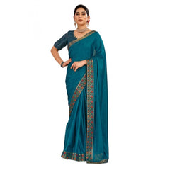 Generic Women's Vichitra Swiroshki Butta Saree With Unstitched Blouse (Teal Blue, 5-6 Mtrs)