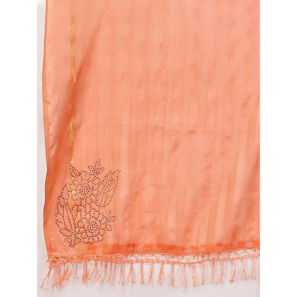 Generic Women's Chiffon Fabric Line Saree With Unstitched Blouse (Peach, 5-6 Mtrs)