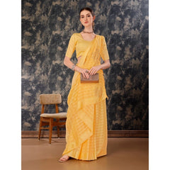 Generic Women's Chiffon Fabric Line Saree With Unstitched Blouse (Yellow, 5-6 Mtrs)