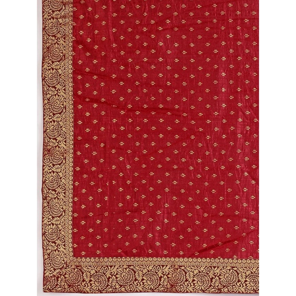 Generic Women's Vichitra Bandhani Saree With Unstitched Blouse (Maroon, 5-6 Mtrs)