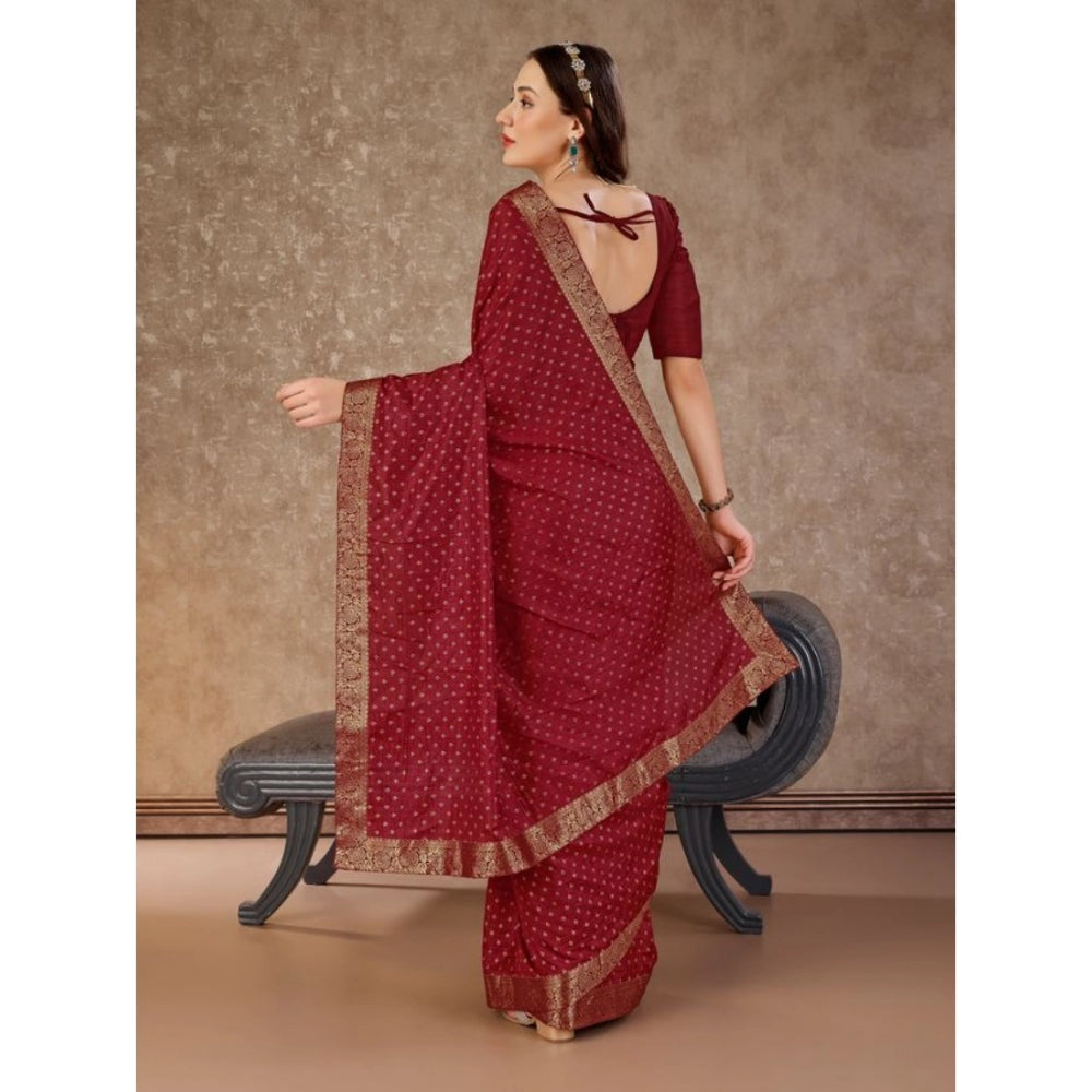 Generic Women's Vichitra Bandhani Saree With Unstitched Blouse (Maroon, 5-6 Mtrs)