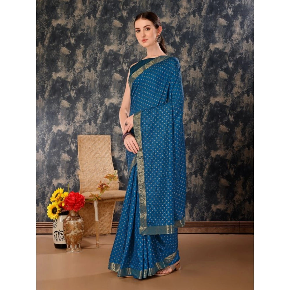 Generic Women's Vichitra Bandhani Saree With Unstitched Blouse (Blue, 5-6 Mtrs)