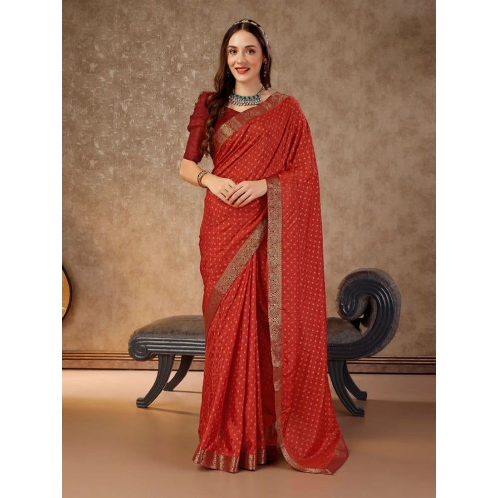 Generic Women's Vichitra Bandhani Saree With Unstitched Blouse (Maroon, 5-6 Mtrs)