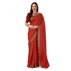 Generic Women's Vichitra Bandhani Saree With Unstitched Blouse (Maroon, 5-6 Mtrs)