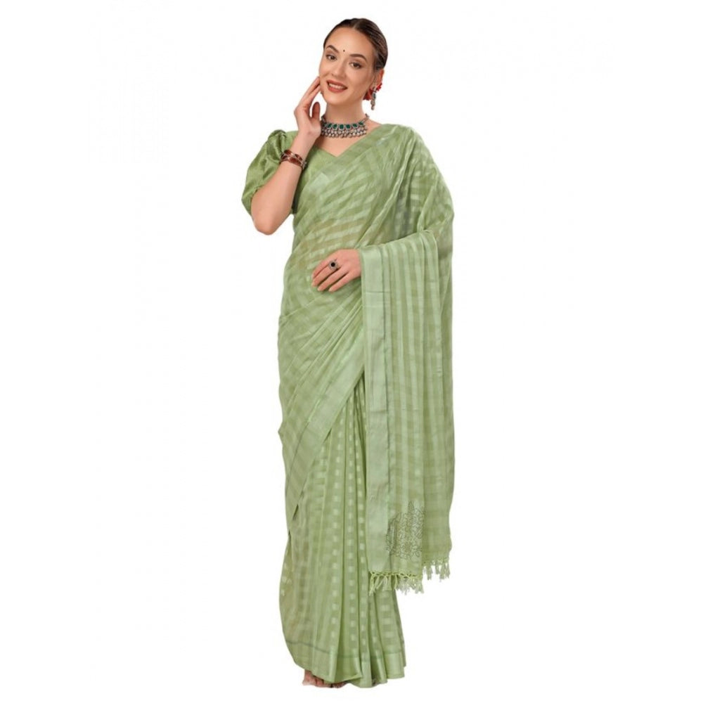 Generic Women's Chiffon Fabric Line Saree With Unstitched Blouse (Green, 5-6 Mtrs)