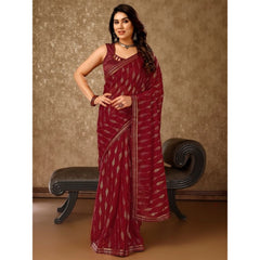 Generic Women's Zomto Laheriya Saree With Unstitched Blouse (Maroon, 5-6 Mtrs)