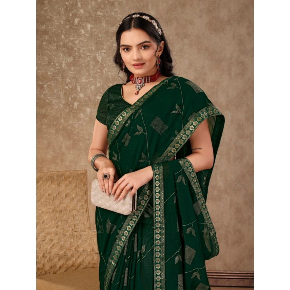 Generic Women's Zomto Patta Chiffon Saree With Unstitched Blouse (Green, 5-6 Mtrs)