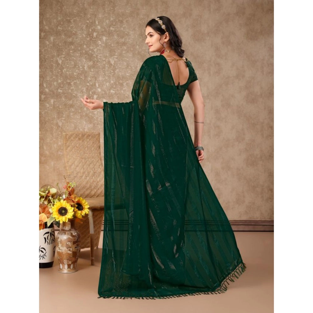 Generic Women's Chiffon Fabric Line Saree With Unstitched Blouse (Green, 5-6 Mtrs)