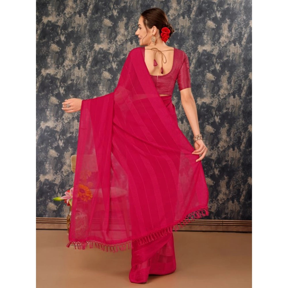 Generic Women's Chiffon Fabric Line Saree With Unstitched Blouse (Pink, 5-6 Mtrs)