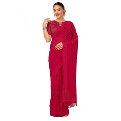 Generic Women's Chiffon Fabric Line Saree With Unstitched Blouse (Pink, 5-6 Mtrs)