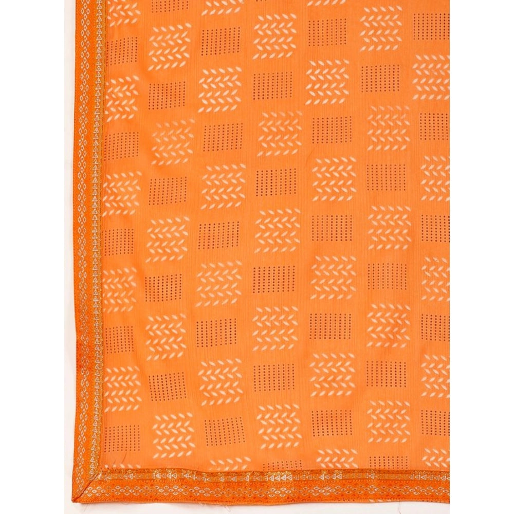 Generic Women's Zomto Cheked Saree With Unstitched Blouse (Orange, 5-6 Mtrs)