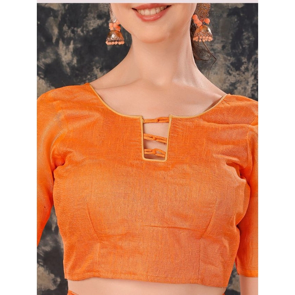 Generic Women's Zomto Cheked Saree With Unstitched Blouse (Orange, 5-6 Mtrs)