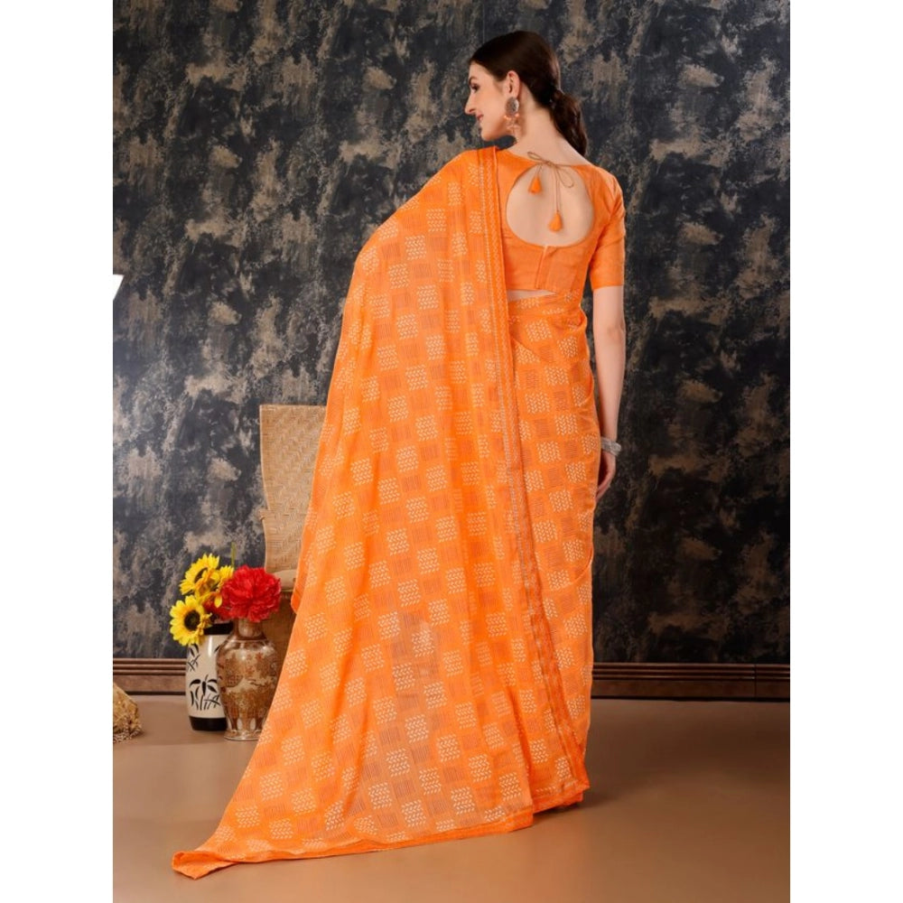 Generic Women's Zomto Cheked Saree With Unstitched Blouse (Orange, 5-6 Mtrs)