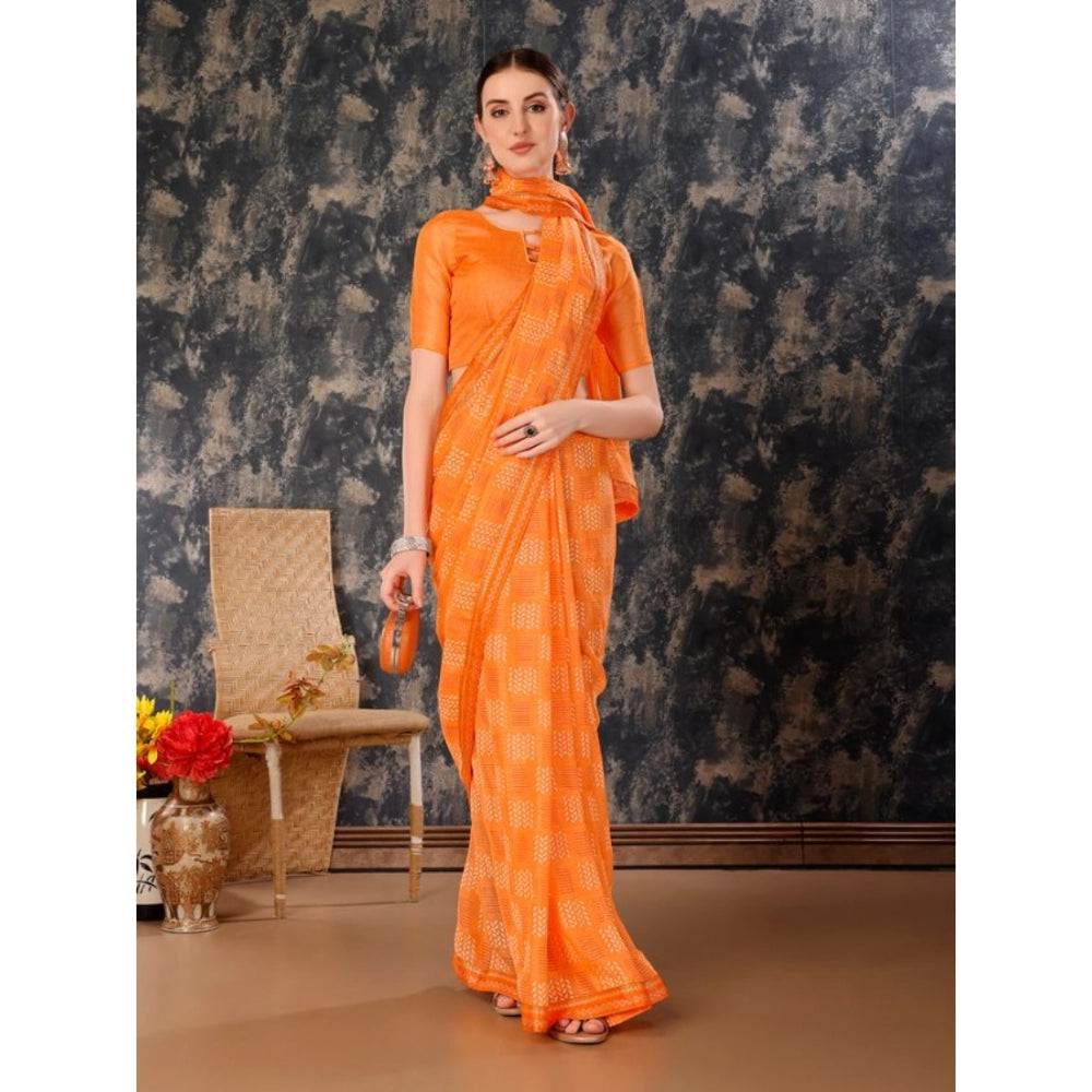 Generic Women's Zomto Cheked Saree With Unstitched Blouse (Orange, 5-6 Mtrs)