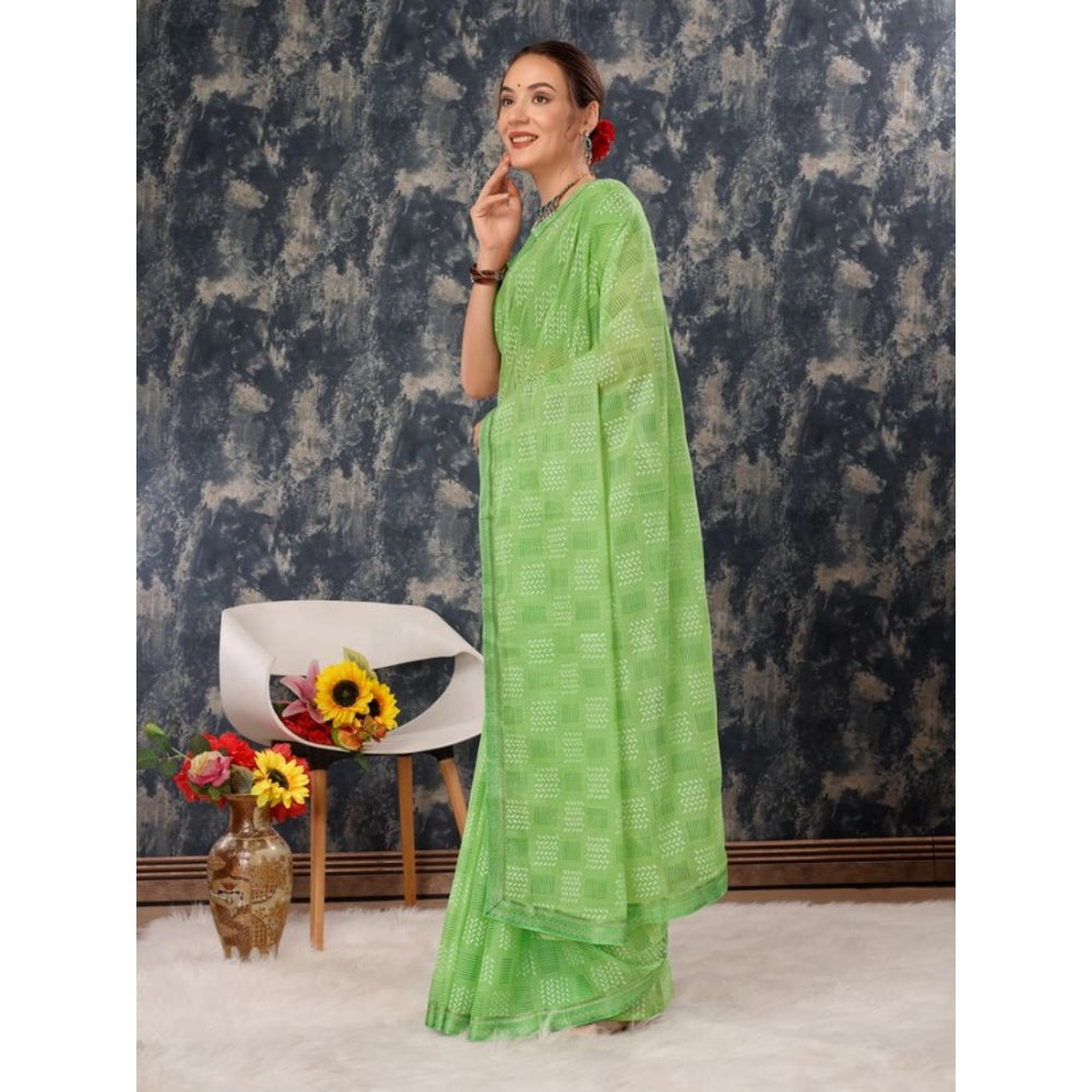 Generic Women's Zomto Cheked Saree With Unstitched Blouse (Green, 5-6 Mtrs)