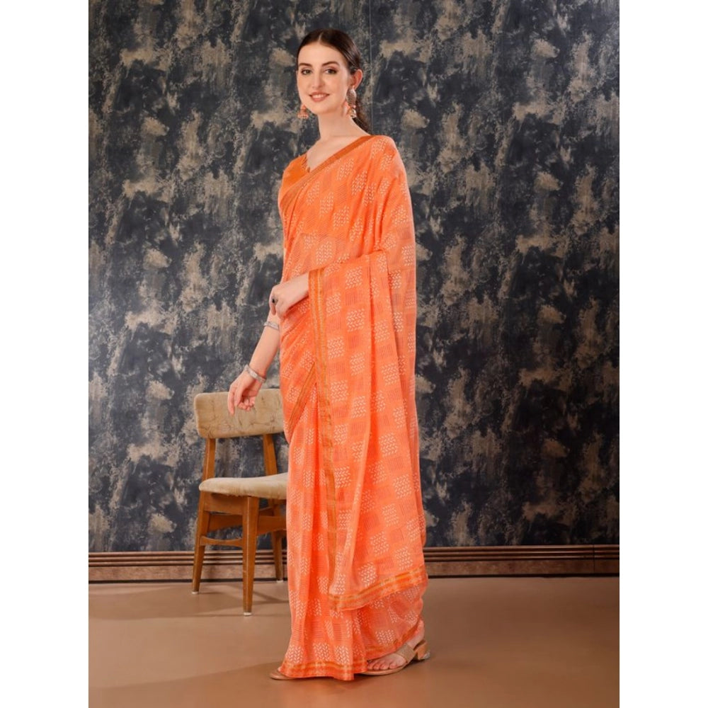 Generic Women's Zomto Cheked Saree With Unstitched Blouse (Peach, 5-6 Mtrs)