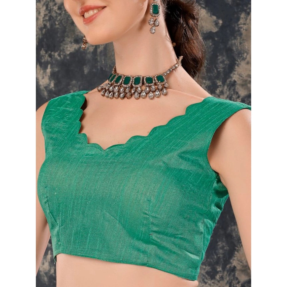 Generic Women's Zomto Cheked Saree With Unstitched Blouse (Rama Green, 5-6 Mtrs)